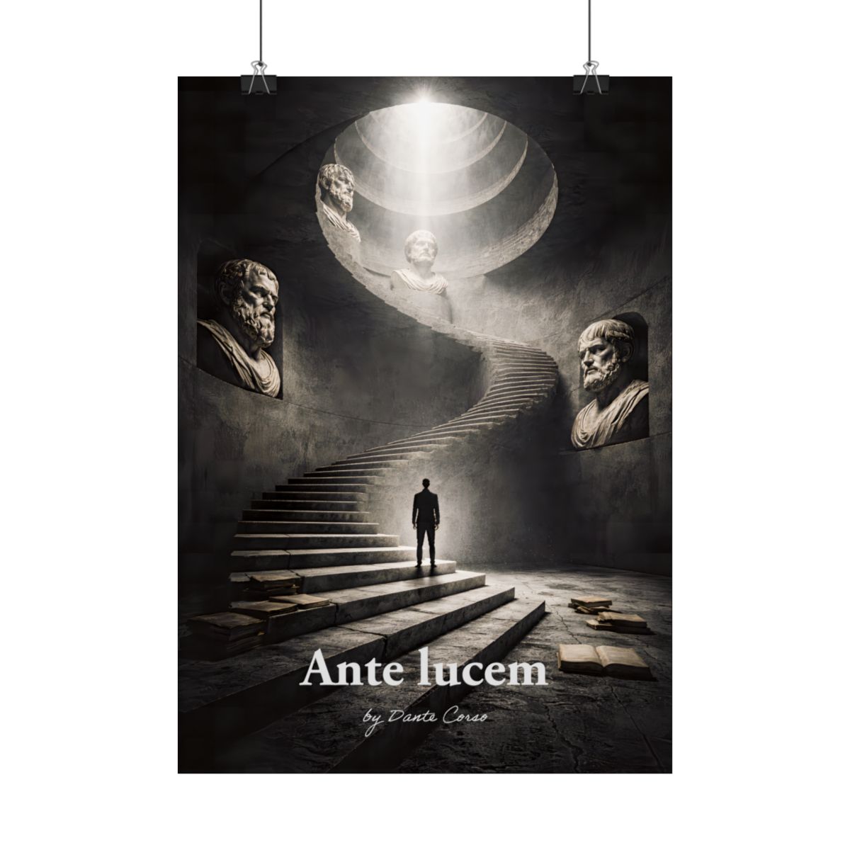 Póster Ante lucem — Ascenso · lámina surrealista escalera para hogar y oficina