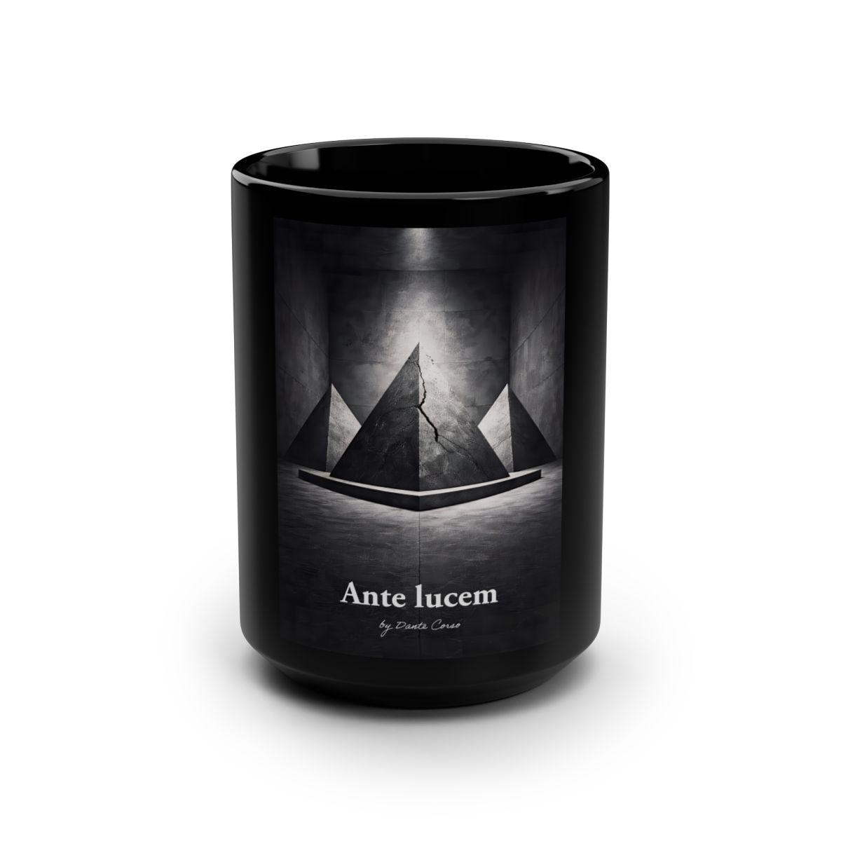 Taza Ante lucem — Pirámide · mug de cerámica negra 15oz arte minimalista para café
