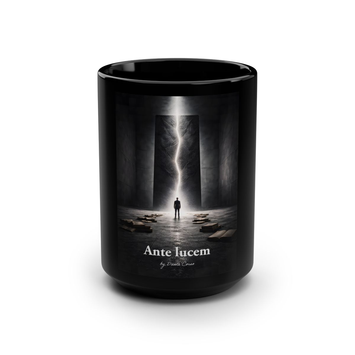 Taza Ante lucem — Umbral · mug de cerámica negra 15oz arte oscuro escena de rayo