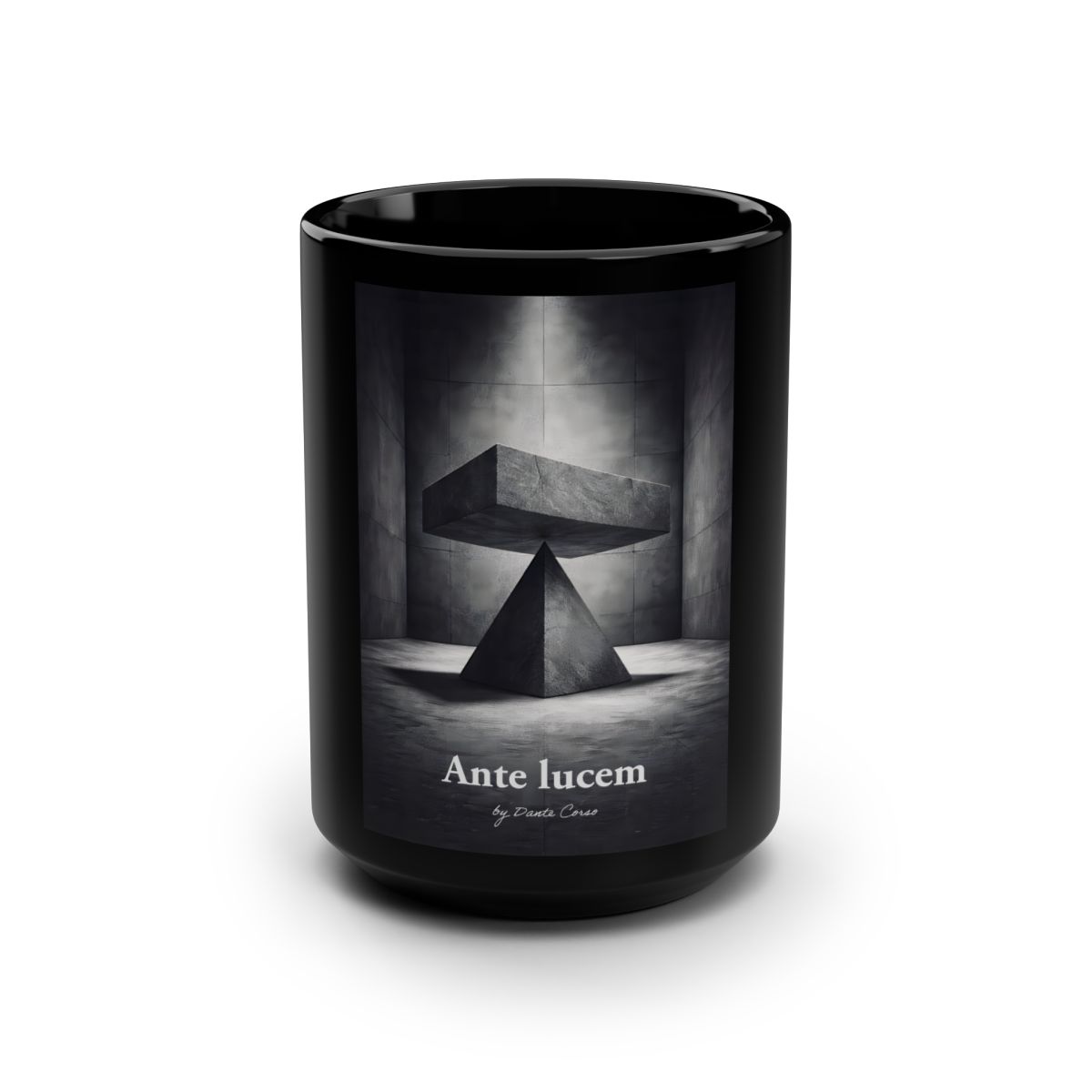 Taza Ante lucem — Geometría · mug de cerámica negra 15oz arte geométrico minimalista